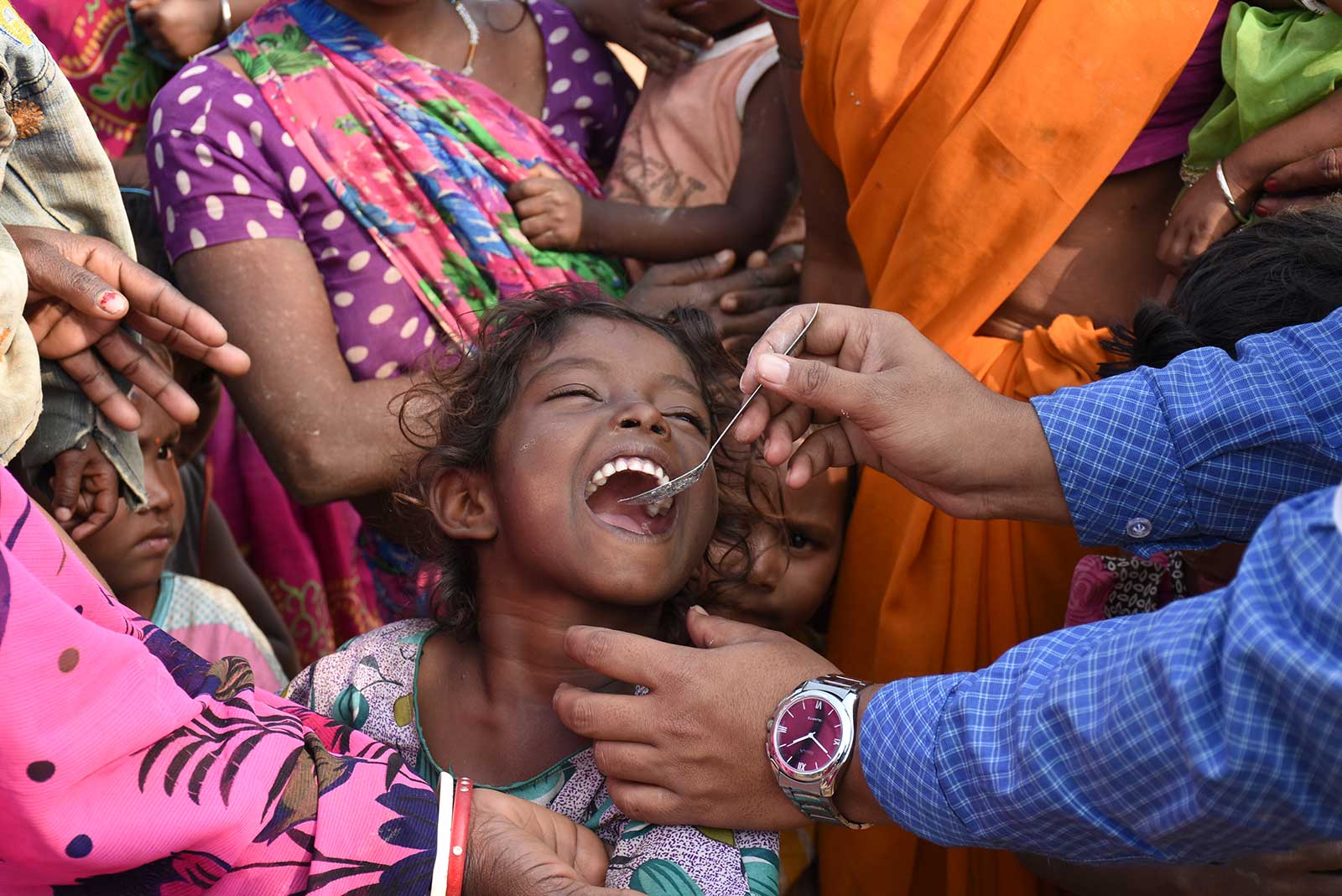 Child being dewormed